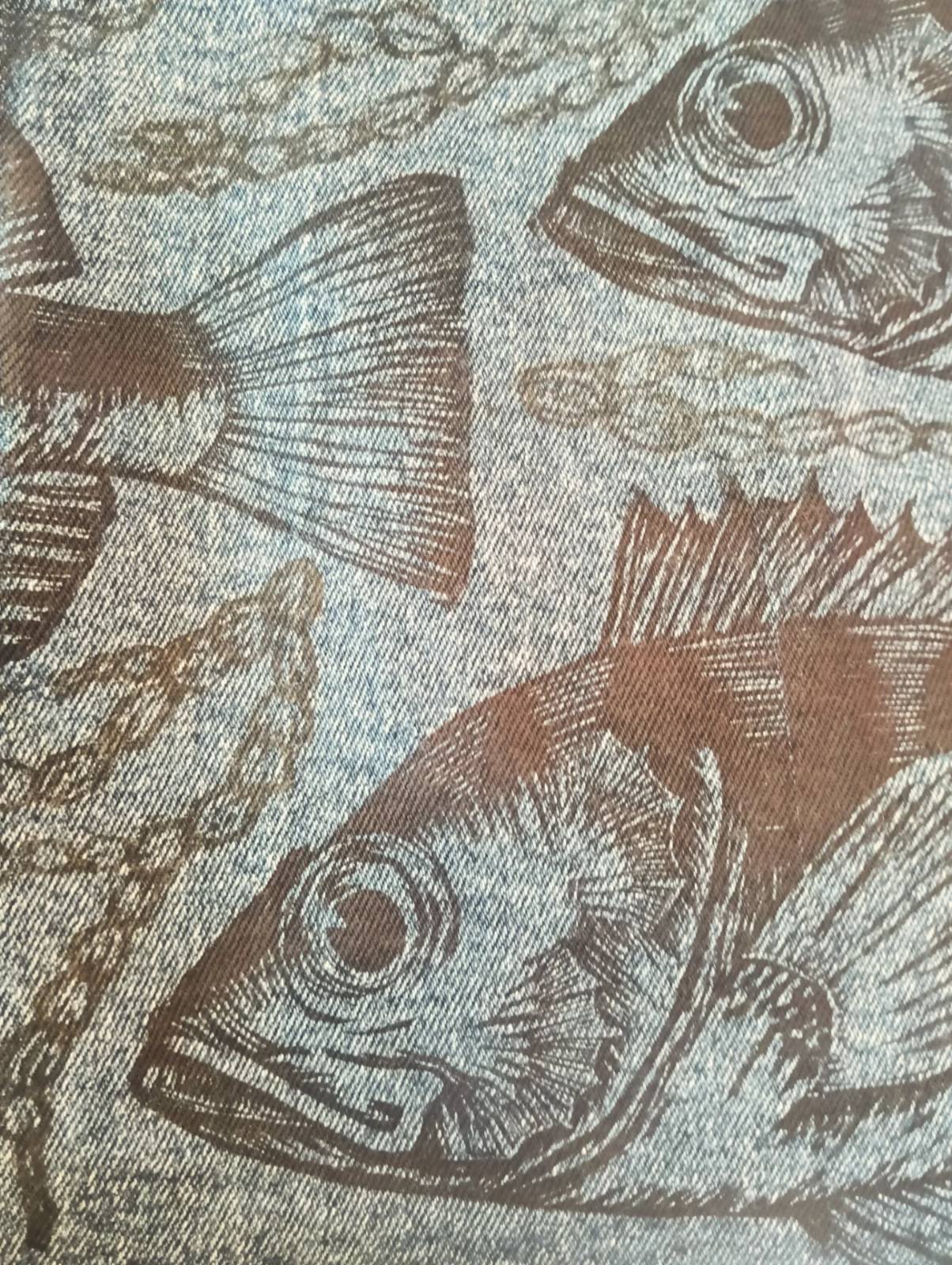 Scorpian-fish printed on denim